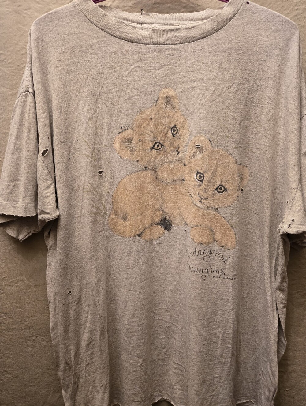 Vintage 90s Thrashed Lion Cub Graphic Tee True Distressing